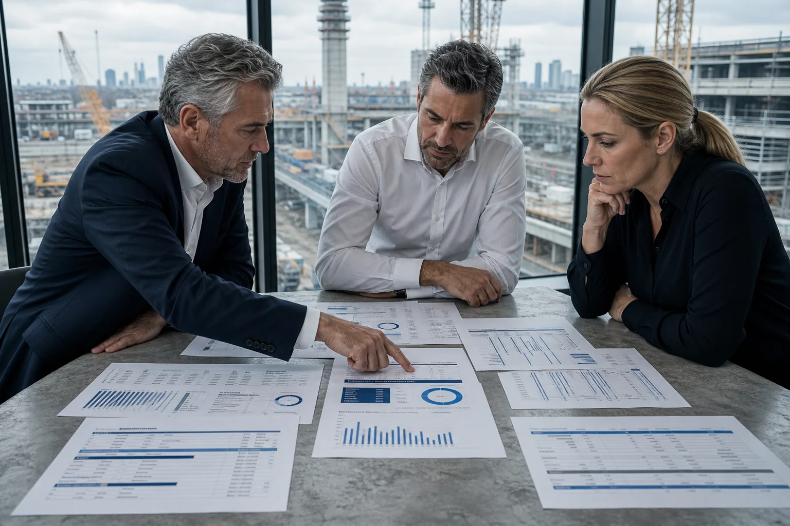Finance, procurement and construction leaders verifying a quantified finding against loose audit evidence.